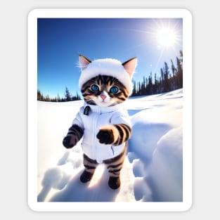 Cat in the Snow - Modern Digital Art Sticker
